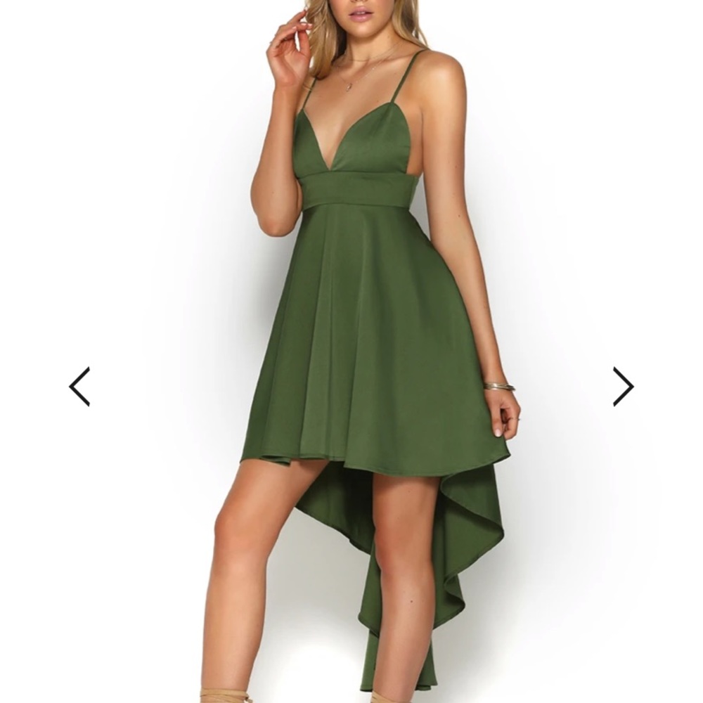 High/low olive green dress.